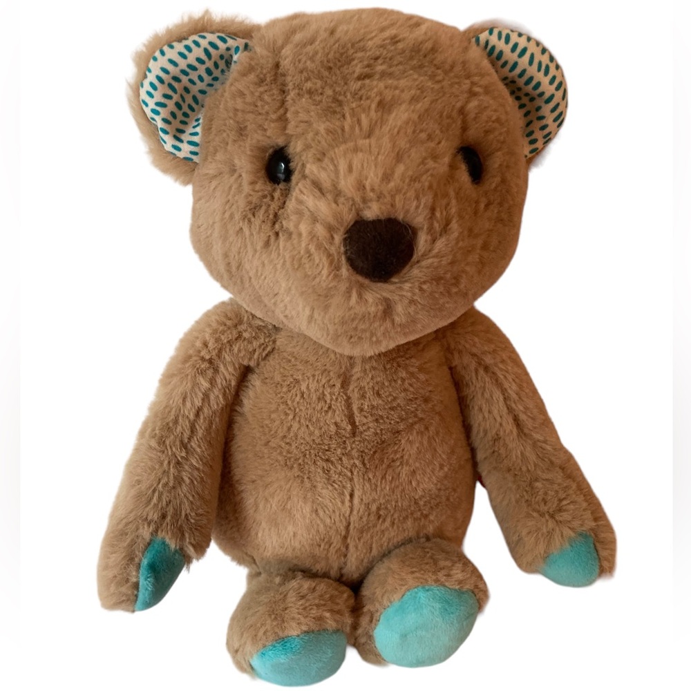 B Softies Brown Soft Teddy Bear 11" Plush Stuffed Animal Teal Blue Paws.